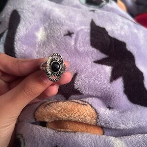 Sterling-Style Oval Black Stone Ring - Women's Fashion Jewelry